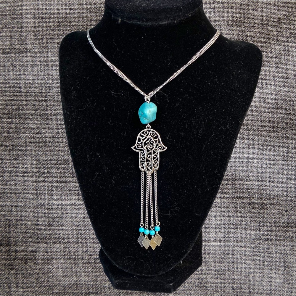 Turquoise stone pendant with hamsa chains brand new necklace lanyard